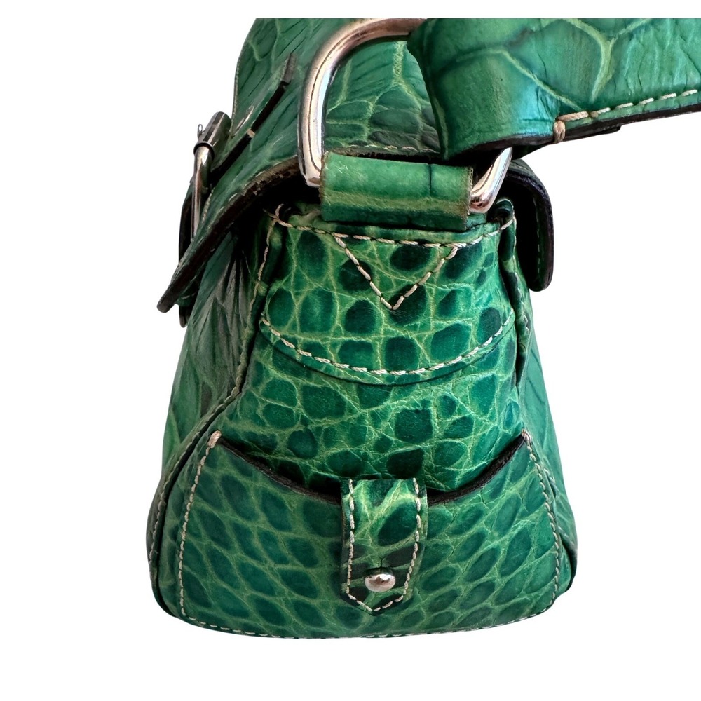 Vintage Y2K Dooney and Bourke Purse Green Croc Baguette Shoulder Bag Buckle - Picture 10 of 14